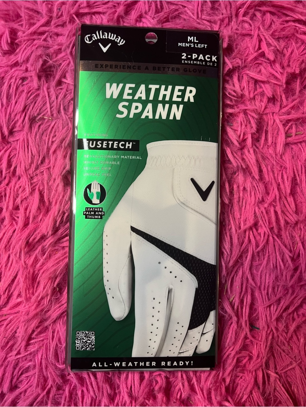 Callaway Weather Spann White and Black Men's Left Golf Glove 2-Pack